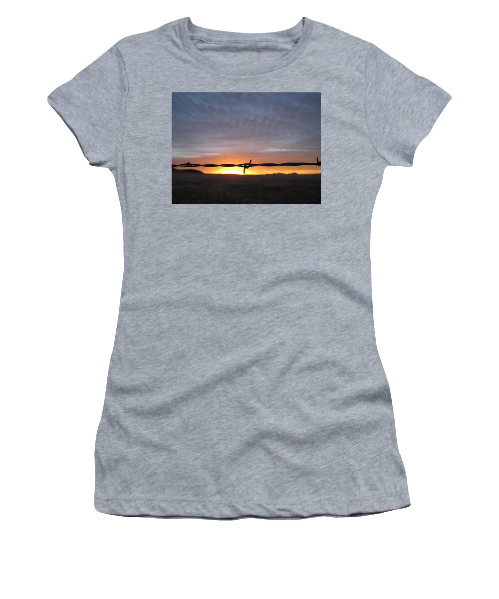 Sunrise Women's T-Shirt featuring the photograph Fencing in the Sunrise by Renny Spencer