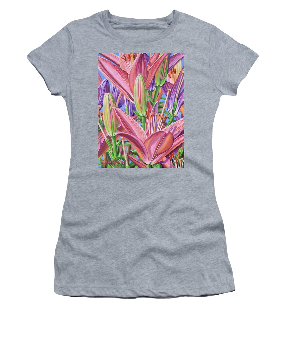 Lilies Women's T-Shirt featuring the painting Field Of Lilies by Jane Girardot