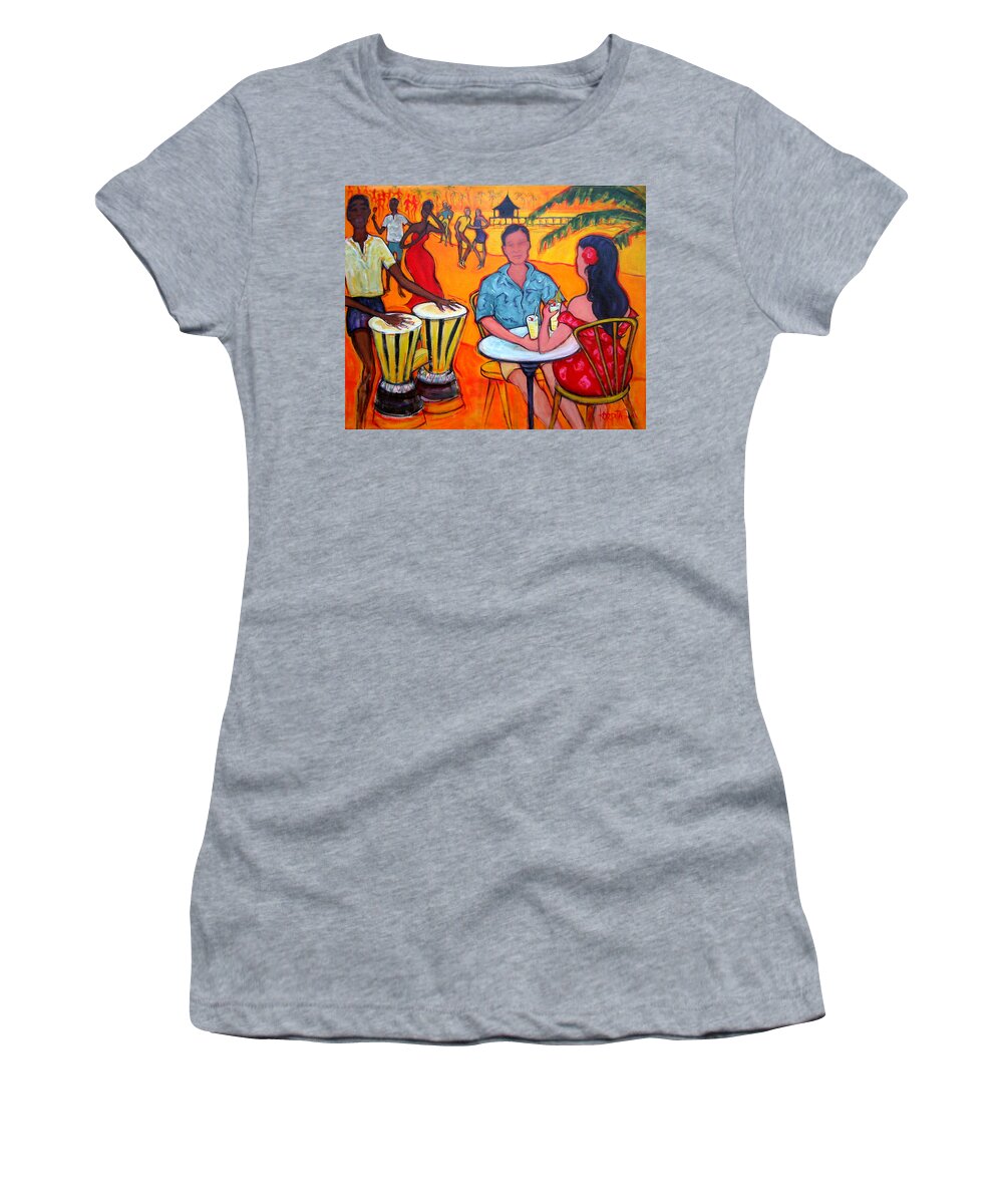Beach Women's T-Shirt featuring the painting Fiesta at the Beach by Rebecca Korpita