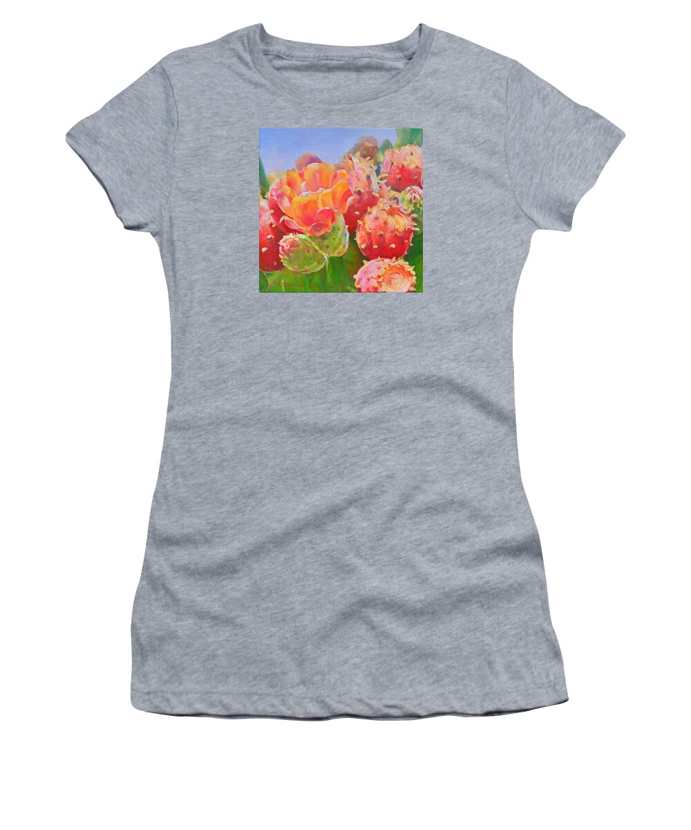 Acrylic Women's T-Shirt featuring the painting Figuier de Barbarie by Muriel Dolemieux