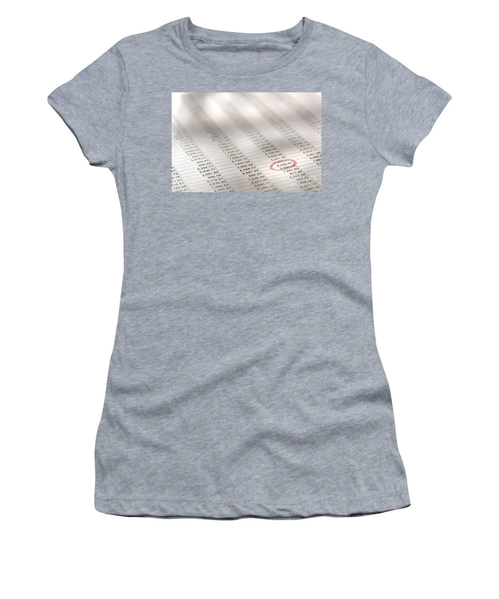 Account Women's T-Shirt featuring the photograph Financial Spreadsheet by Olivier Le Queinec