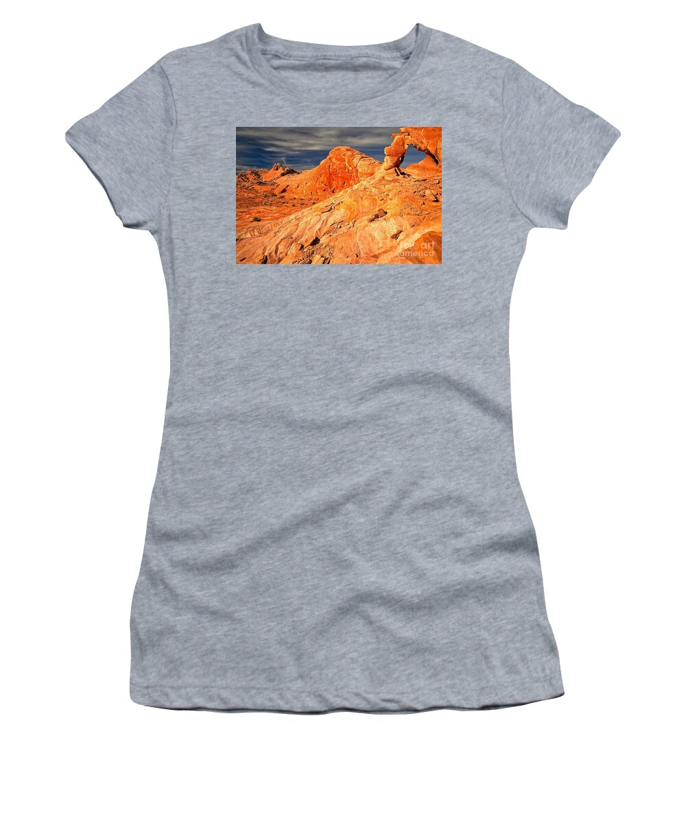 Valley Of Fire State Park Women's T-Shirt featuring the photograph Fire Top Arch by Adam Jewell