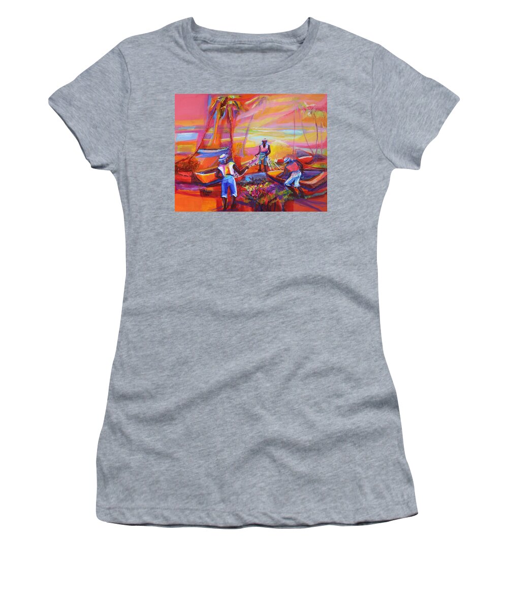 Abstract Women's T-Shirt featuring the painting Fishers of Men II by Cynthia McLean