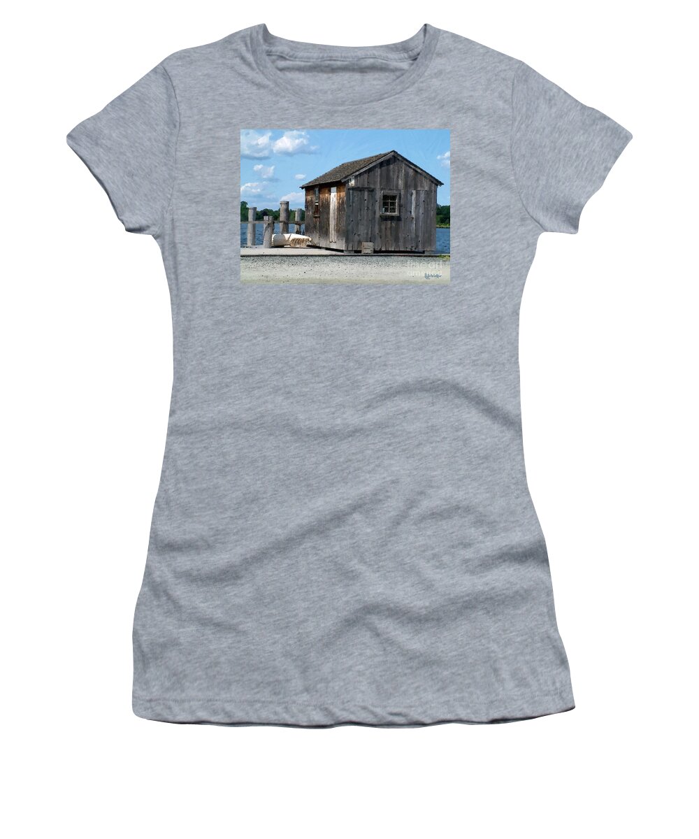 Shed Women's T-Shirt featuring the painting Fishing Shack on the Mystic River by RC DeWinter