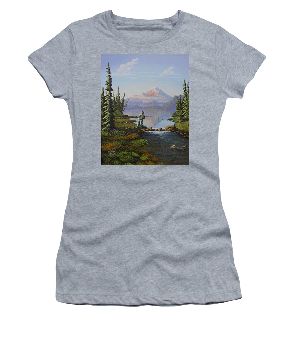 Fishing Women's T-Shirt featuring the painting Fishing the High Lakes by Richard Faulkner