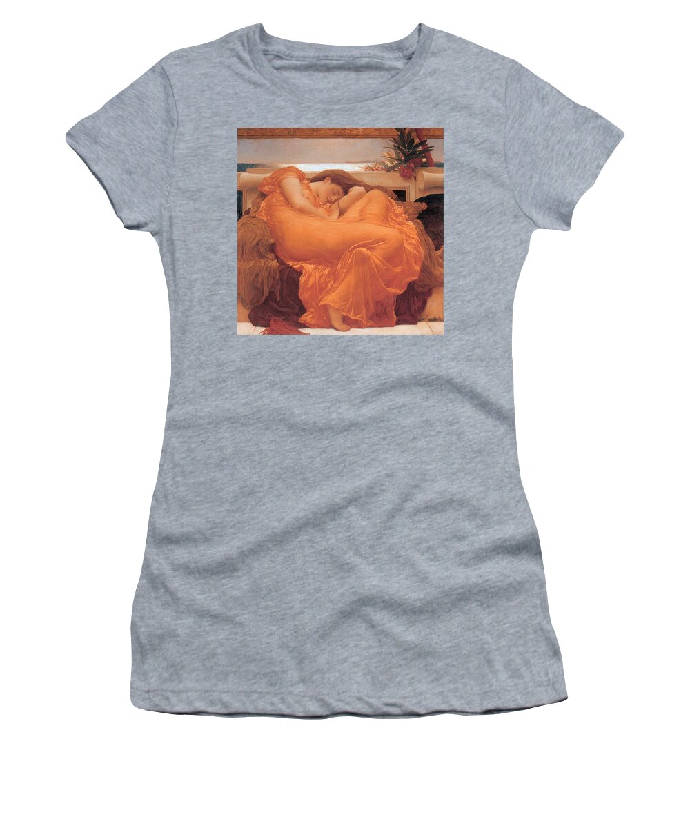 Flaming June Women's T-Shirt featuring the painting Flaming June by Frederick Leighton