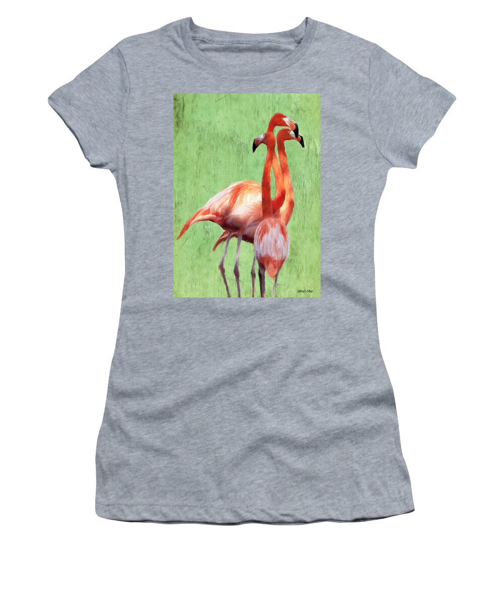 Tall Women's T-Shirt featuring the painting Flamingo Twist by Jeffrey Kolker