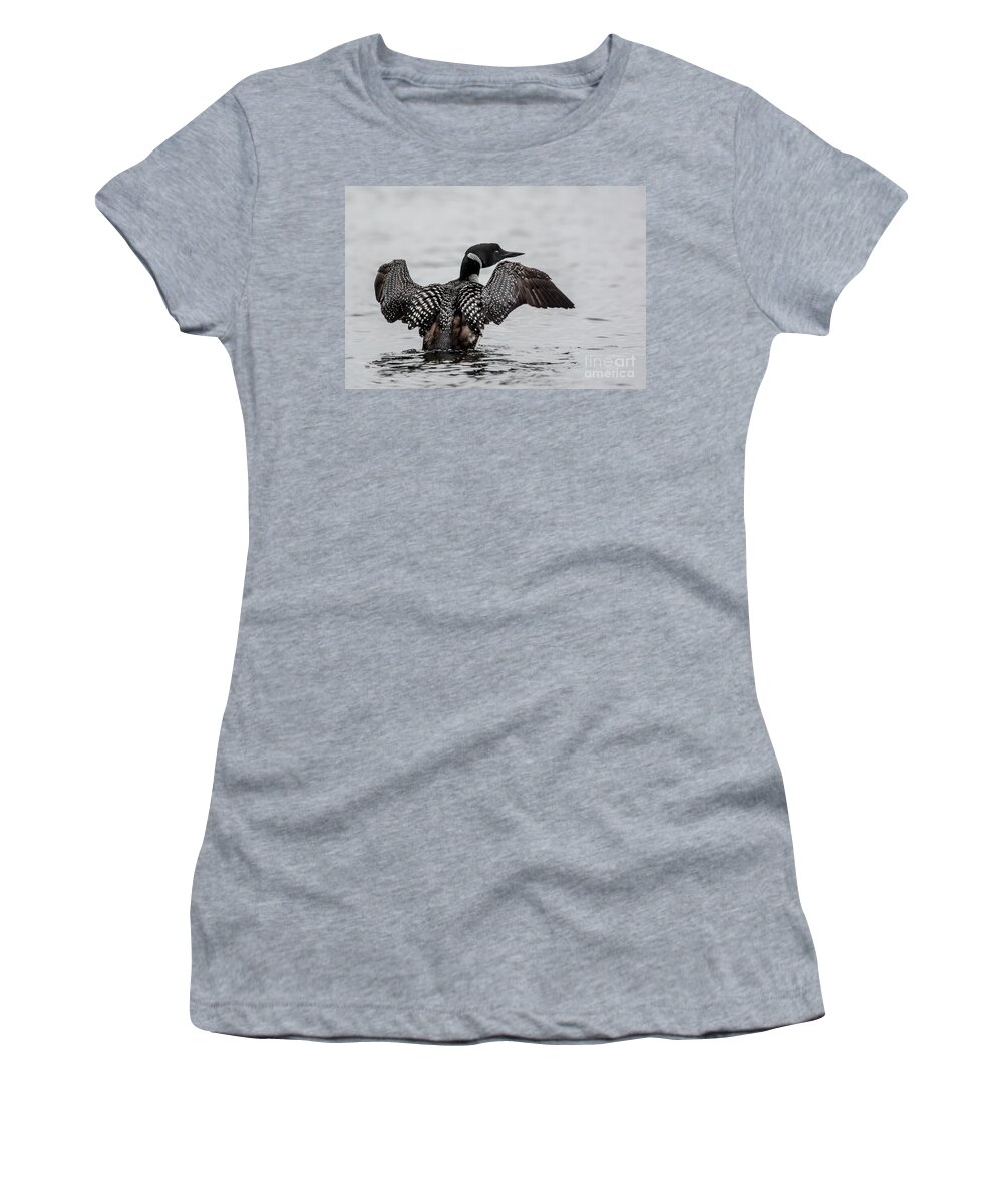 Loon Women's T-Shirt featuring the photograph Flapping Loon by Cheryl Baxter