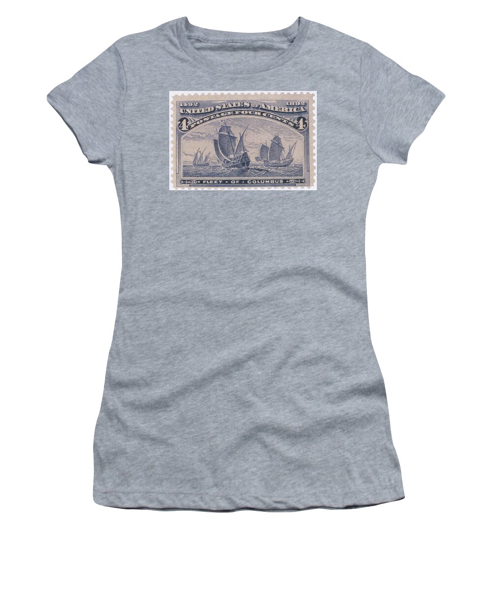 Philately Women's T-Shirt featuring the photograph Fleet Of Columbus, U.s. Postage Stamp by Science Source