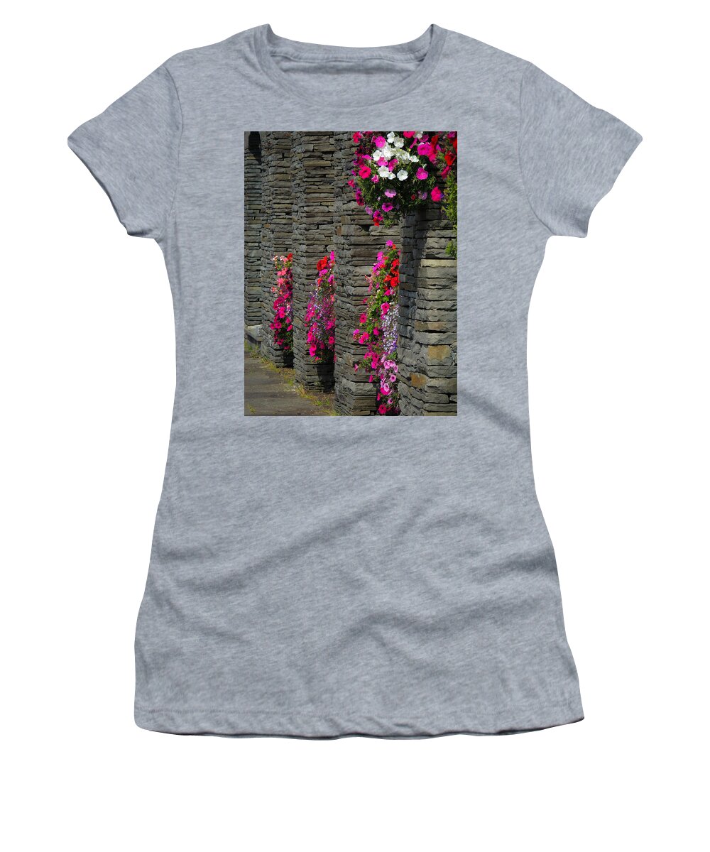 Flowers Women's T-Shirt featuring the photograph Flowers at Liscannor Rock Shop by James Truett