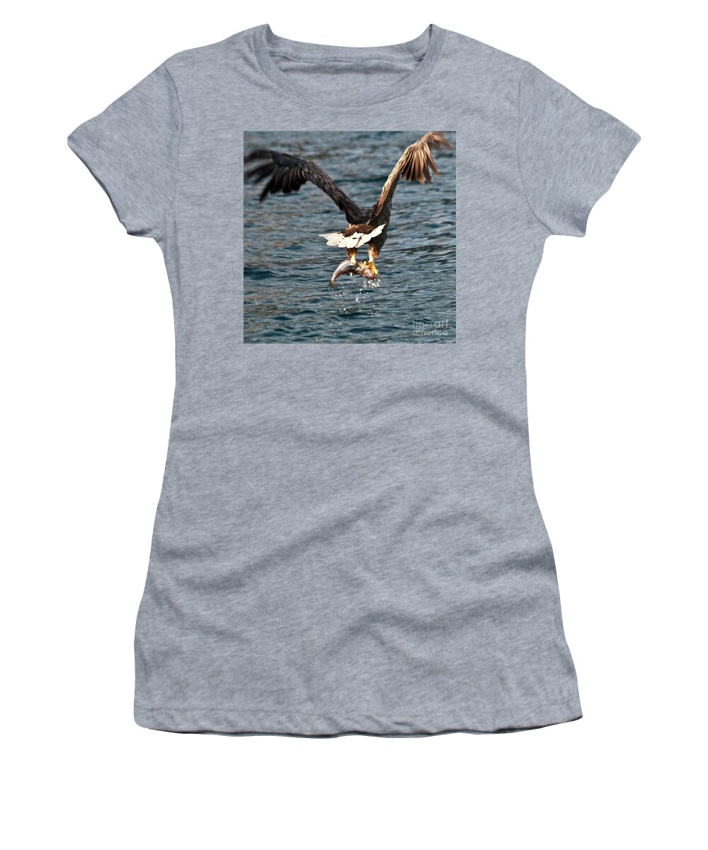 White_tailed Eagle Women's T-Shirt featuring the photograph Flying European Sea Eagle 3 by Heiko Koehrer-Wagner