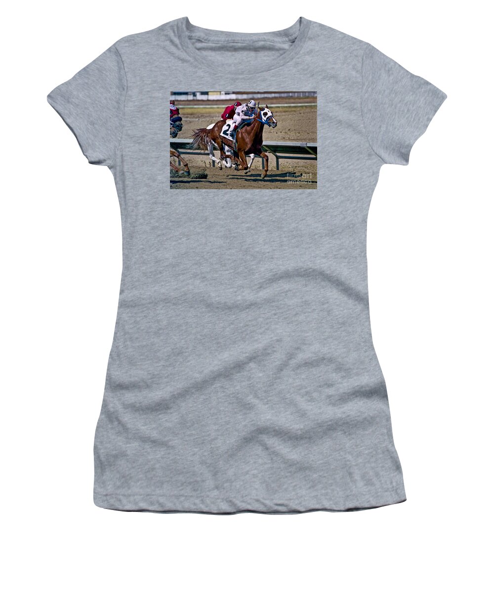 Racing Women's T-Shirt featuring the photograph Flying Hooves by Kathy McClure
