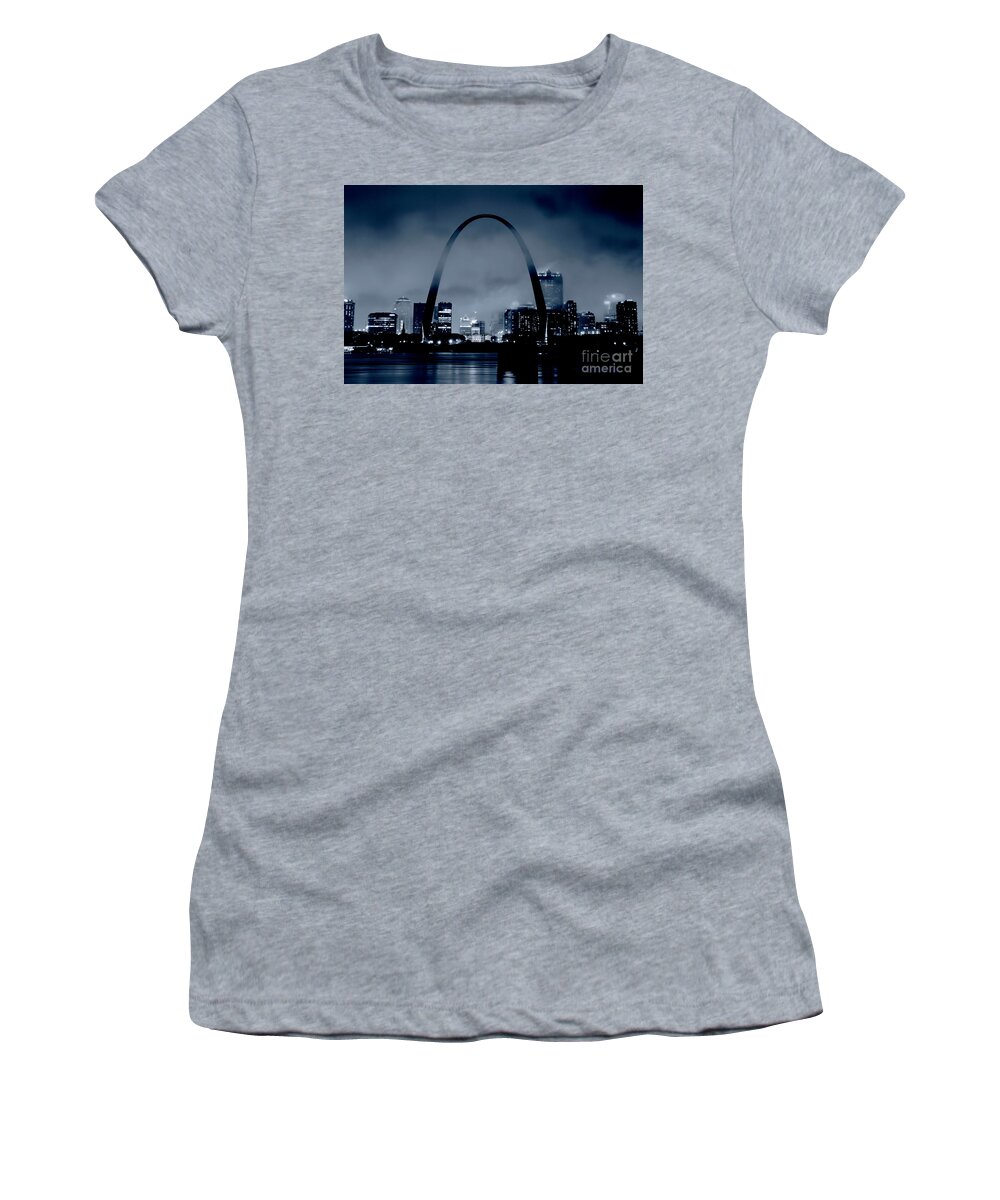 St. Louis Women's T-Shirt featuring the photograph Fog over St Louis Monochrome by Garry McMichael