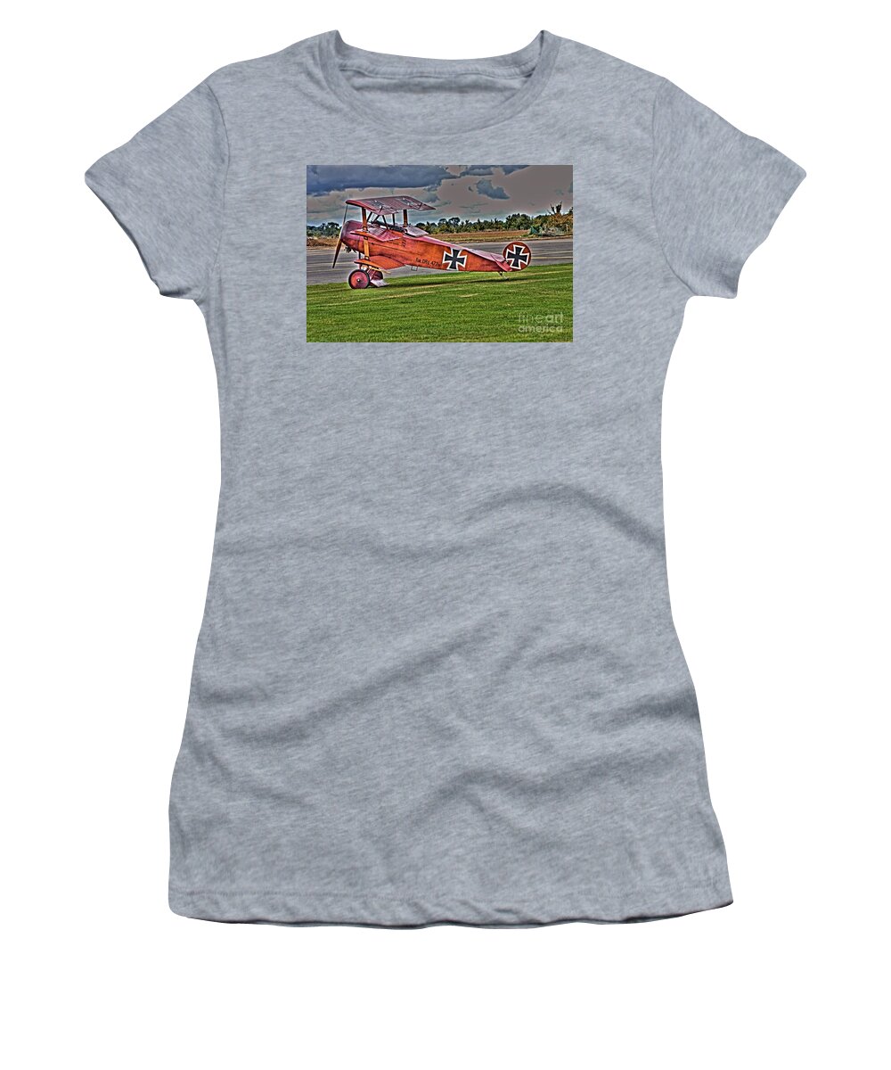 Copyright B J Hayden Women's T-Shirt featuring the photograph Fokker Tri-plane by Jeremy Hayden