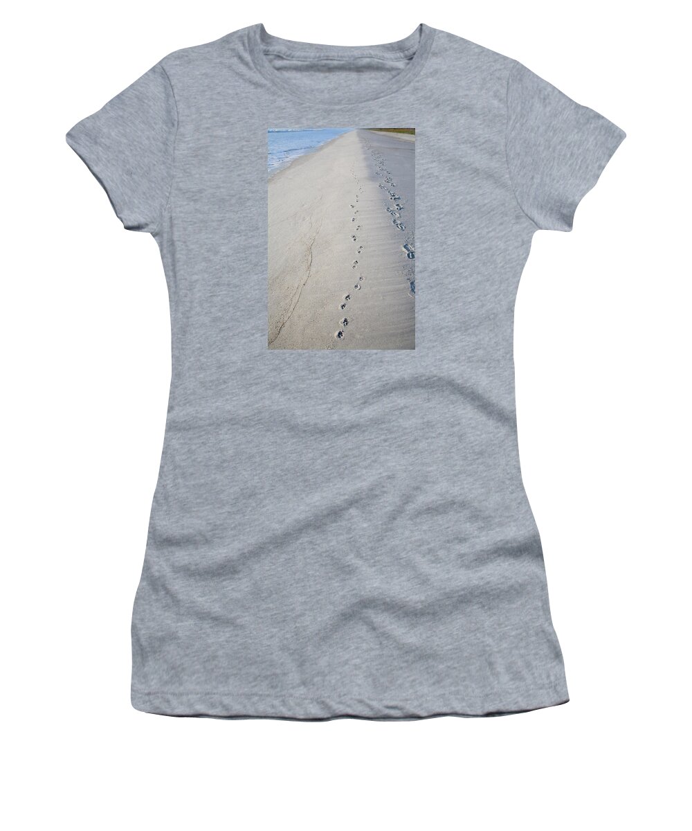 Footprint Women's T-Shirt featuring the photograph Footprints and Pawprints by Diane Macdonald