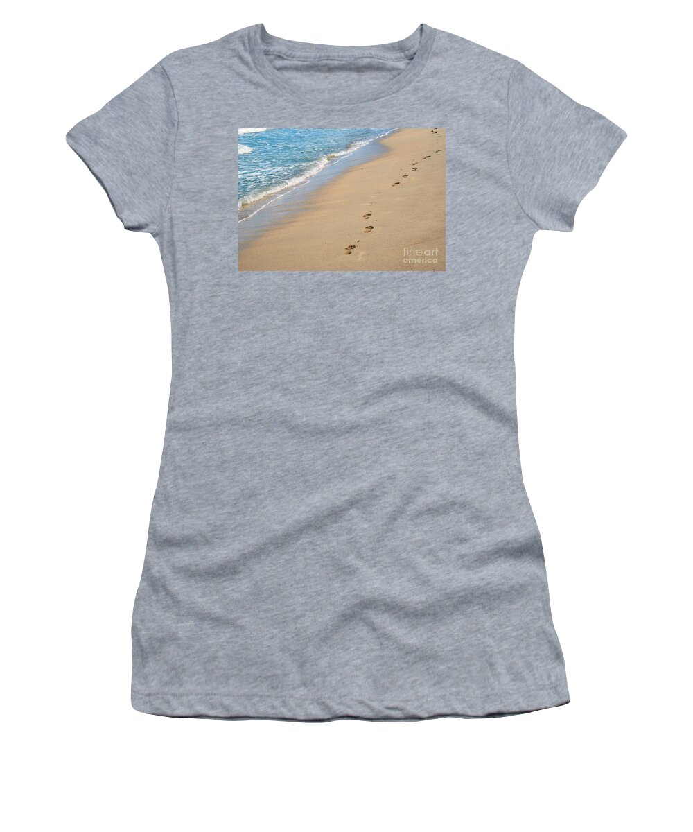 America Women's T-Shirt featuring the photograph Footprints in the Sand by Juli Scalzi