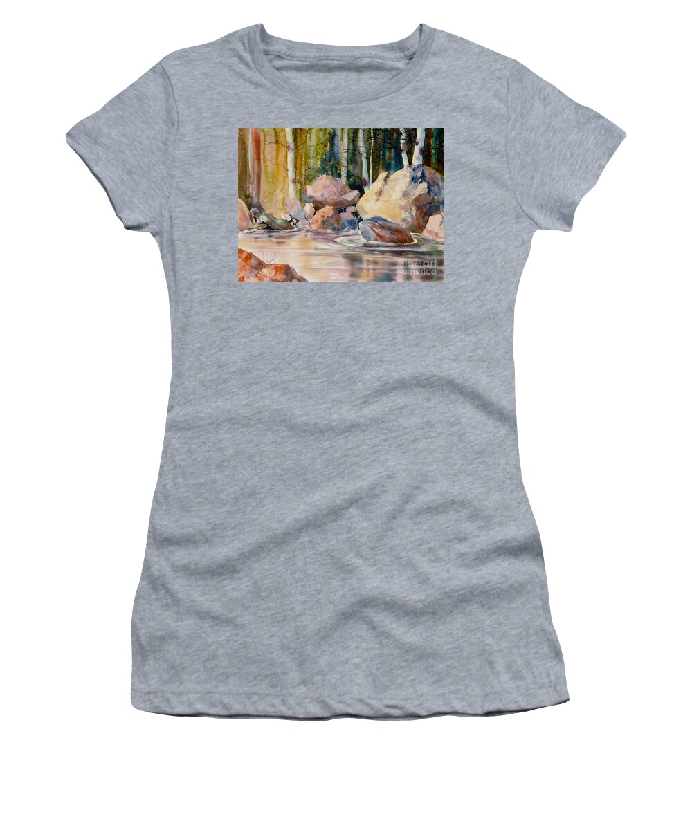 Forest And River Women's T-Shirt featuring the painting Forest and River by Teresa Ascone