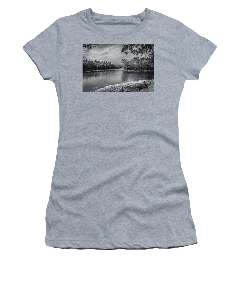 2013 Women's T-Shirt featuring the photograph Fork In River BW by Mark Myhaver