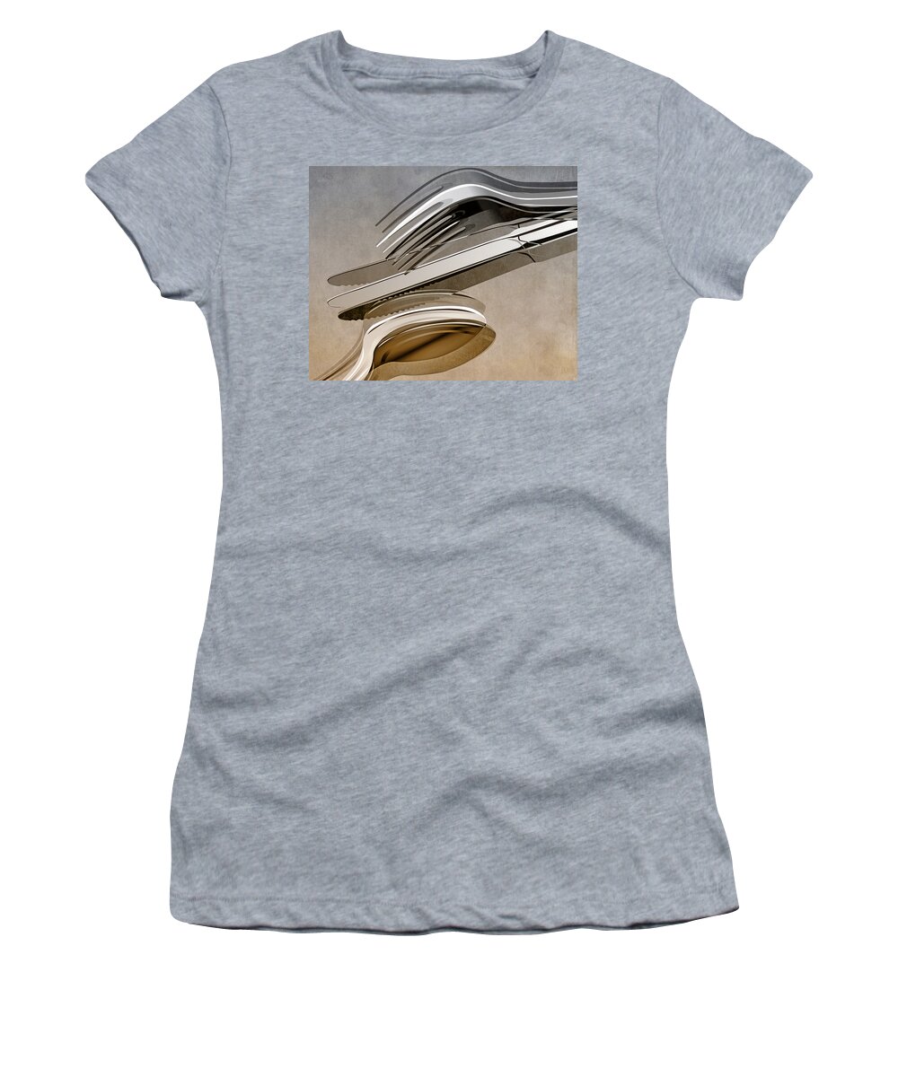 Texture Women's T-Shirt featuring the mixed media Fork Knife Spoon 6 by Angelina Tamez