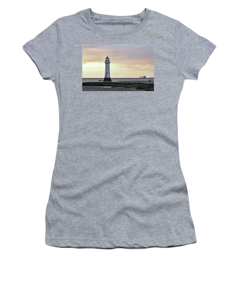 Lighthouse Women's T-Shirt featuring the photograph Fort Perch Lighthouse and ship by Spikey Mouse Photography