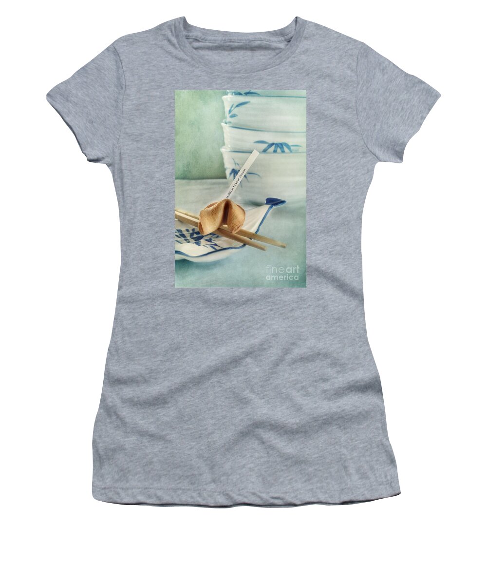 Chinaware Women's T-Shirt featuring the photograph Fortune Cookie by Priska Wettstein