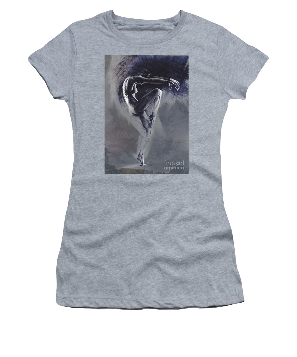 Figurative Women's T-Shirt featuring the drawing Fount II. textured b. by Paul Davenport