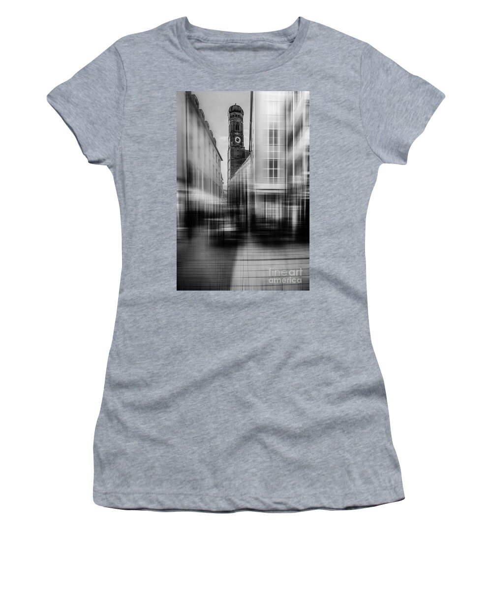 People Women's T-Shirt featuring the photograph Frauenkirche - Muenchen V - bw by Hannes Cmarits