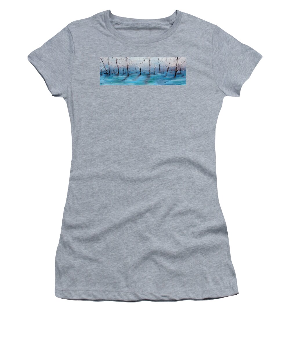 Woods Women's T-Shirt featuring the painting Frost Like Ashes by Meaghan Troup