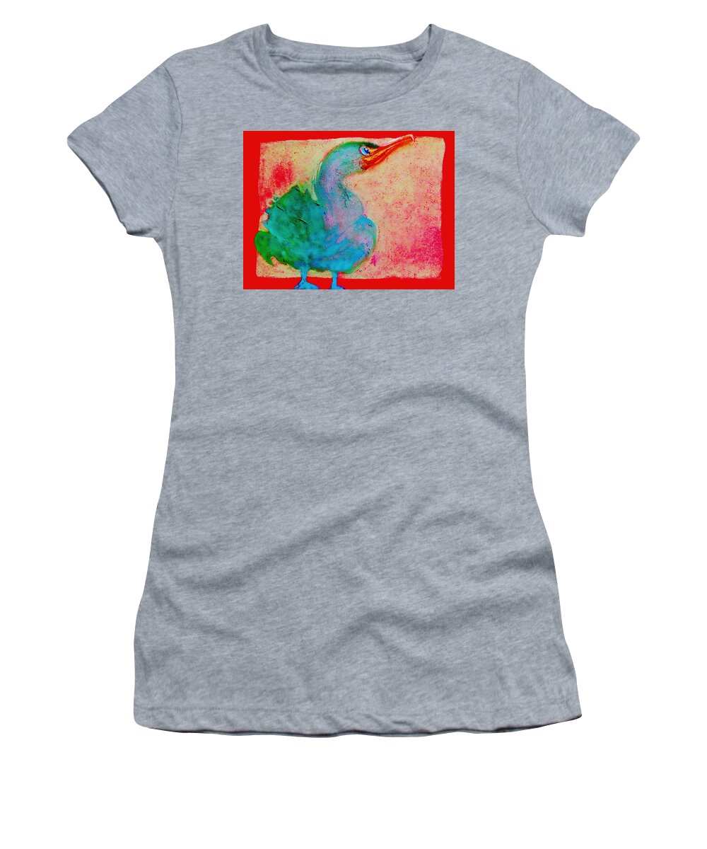 Art Women's T-Shirt featuring the painting Funky Cute Cormorant Baby Bird Art Prints by Sue Jacobi