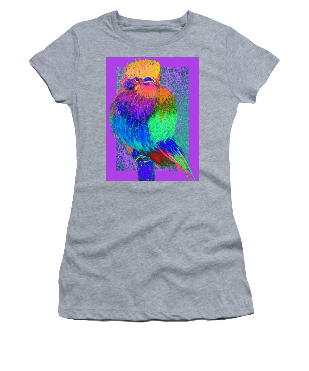 Art Women's T-Shirt featuring the painting Funky Lilac Breasted Roller Bird Art Prints by Sue Jacobi