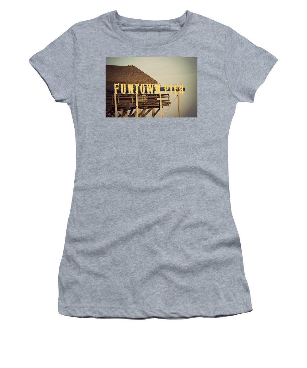 Funtown Pier Women's T-Shirt featuring the photograph FUNTOWN Vintage by Terry DeLuco