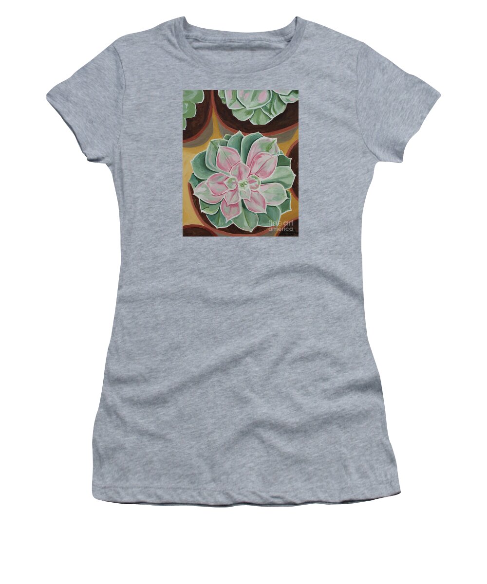 Hen And Chicken Plant Women's T-Shirt featuring the painting Garden Rossette by Annette M Stevenson