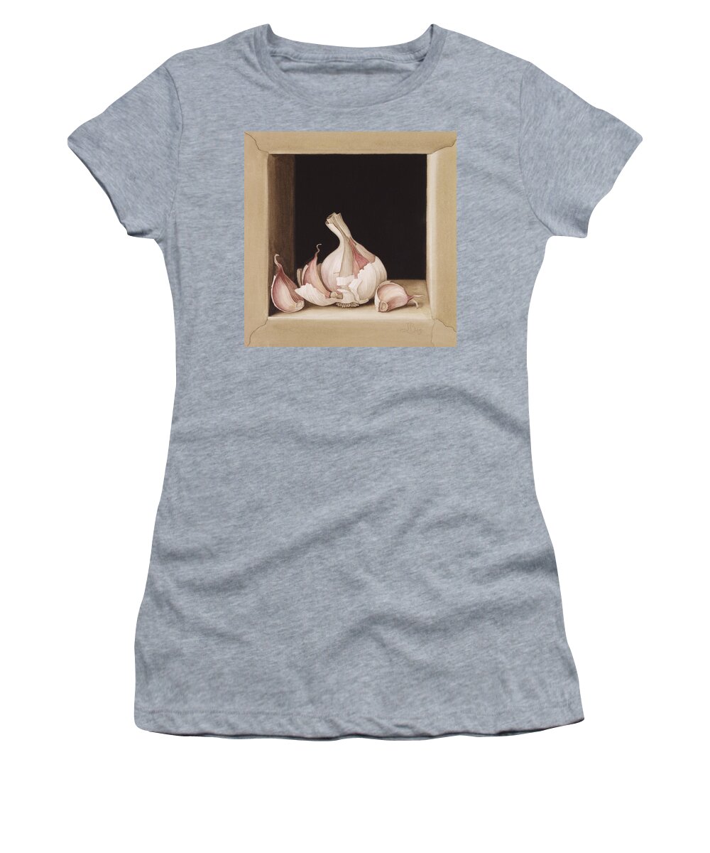 Clove; Cloves; Bulb; Food; Ingredient; Still Life; Culinary; Ledge; Onion Women's T-Shirt featuring the painting Garlic by Jenny Barron