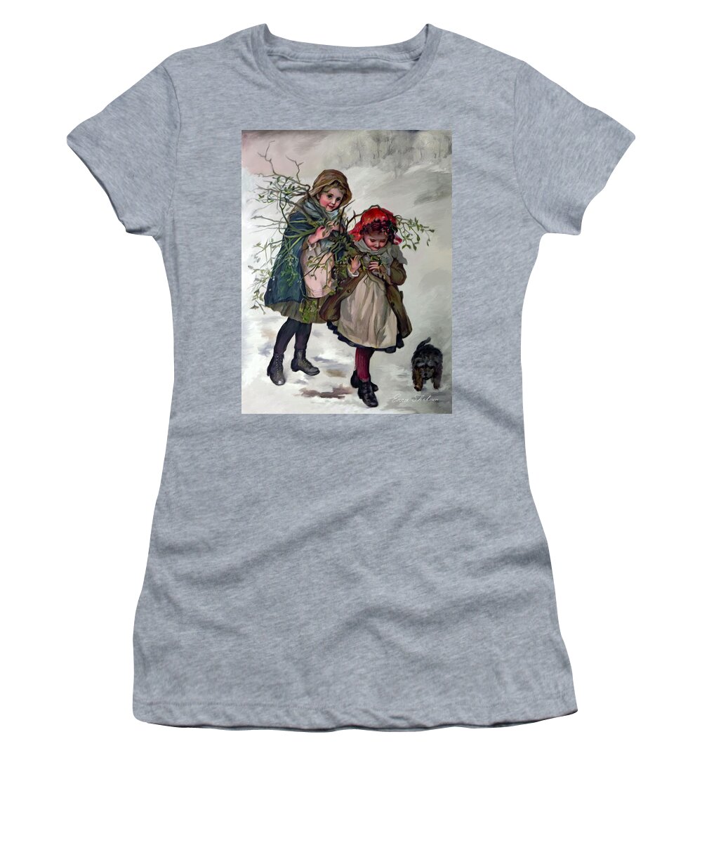 Mistletoe Women's T-Shirt featuring the painting Gathering Mistletoe by Portraits By NC