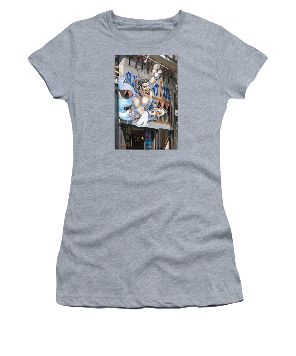 Haight Street Women's T-Shirt featuring the photograph Genie of Blue Front Cafe by Daniel Furon