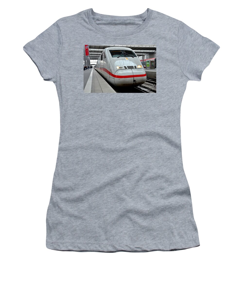 Train Women's T-Shirt featuring the photograph German ICE intercity bullet train Munich Germany by Imran Ahmed