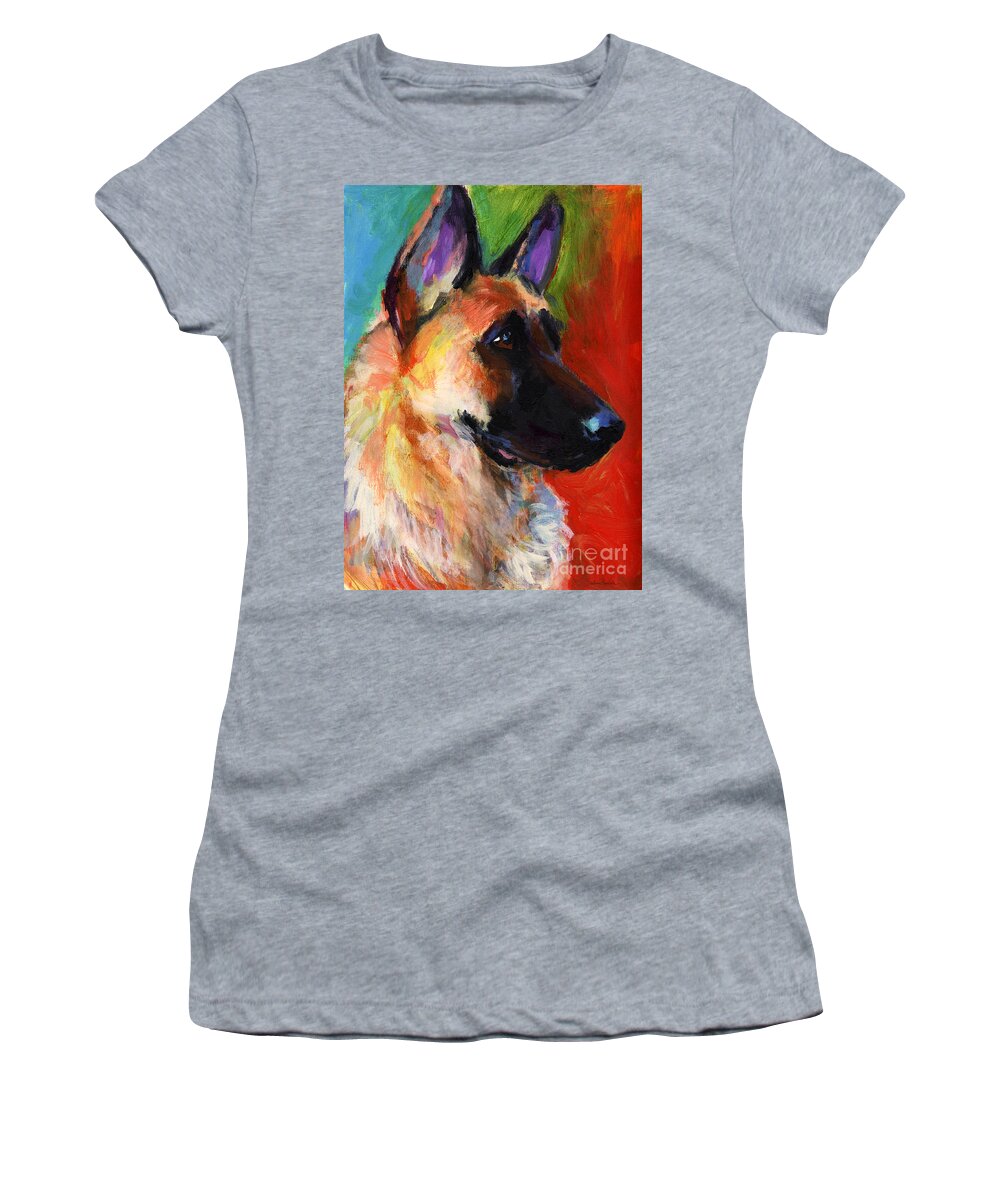 German Shepherd Women's T-Shirt featuring the painting German Shepherd Dog portrait by Svetlana Novikova