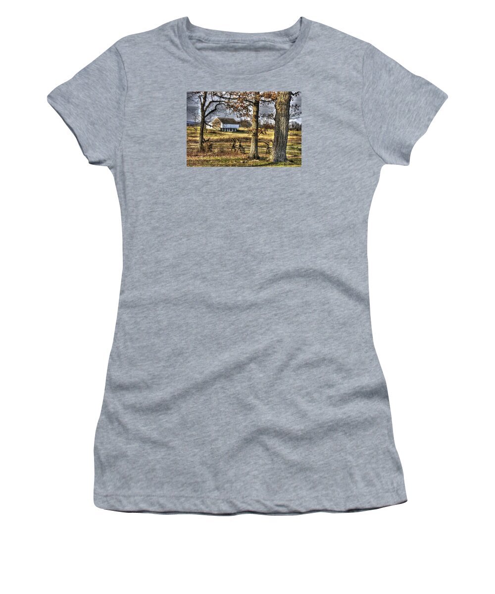 Gettysburg Women's T-Shirt featuring the photograph Gettysburg at Rest - Winter Edward Mc Pherson Farm by Michael Mazaika