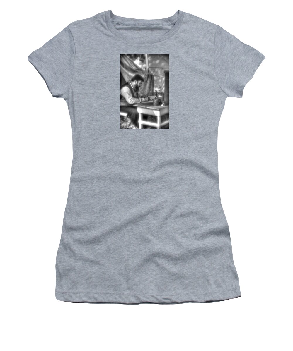 Civil War Women's T-Shirt featuring the photograph Gettysburg In the Camp - The Chaplain's Letter Home by Michael Mazaika