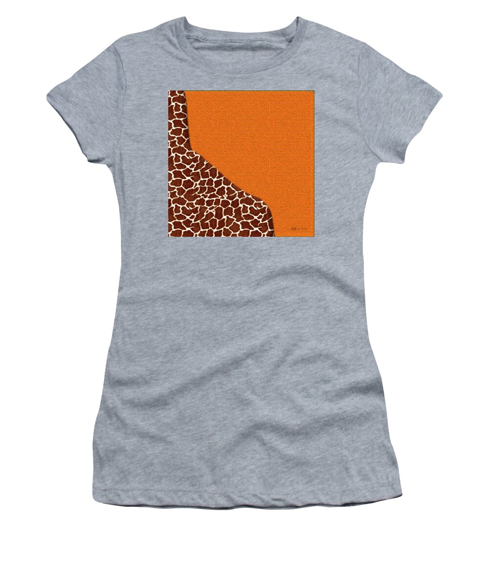 'beasts Creatures And Critters' Collection By Serge Averbukh Women's T-Shirt featuring the digital art Giraffe Furry Bottom on Orange by Serge Averbukh