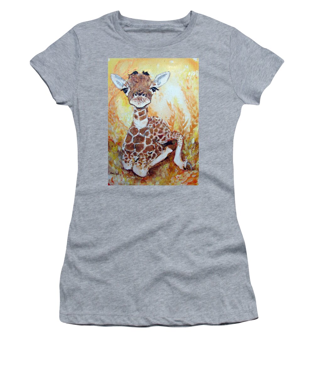 Giraffe Women's T-Shirt featuring the painting Giraffe I am Your Friend Until the Very End by Ashleigh Dyan Bayer