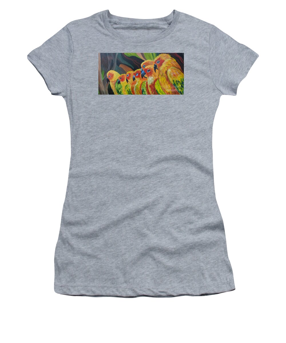 Birds Women's T-Shirt featuring the painting Girl Watching by Julie Brugh Riffey