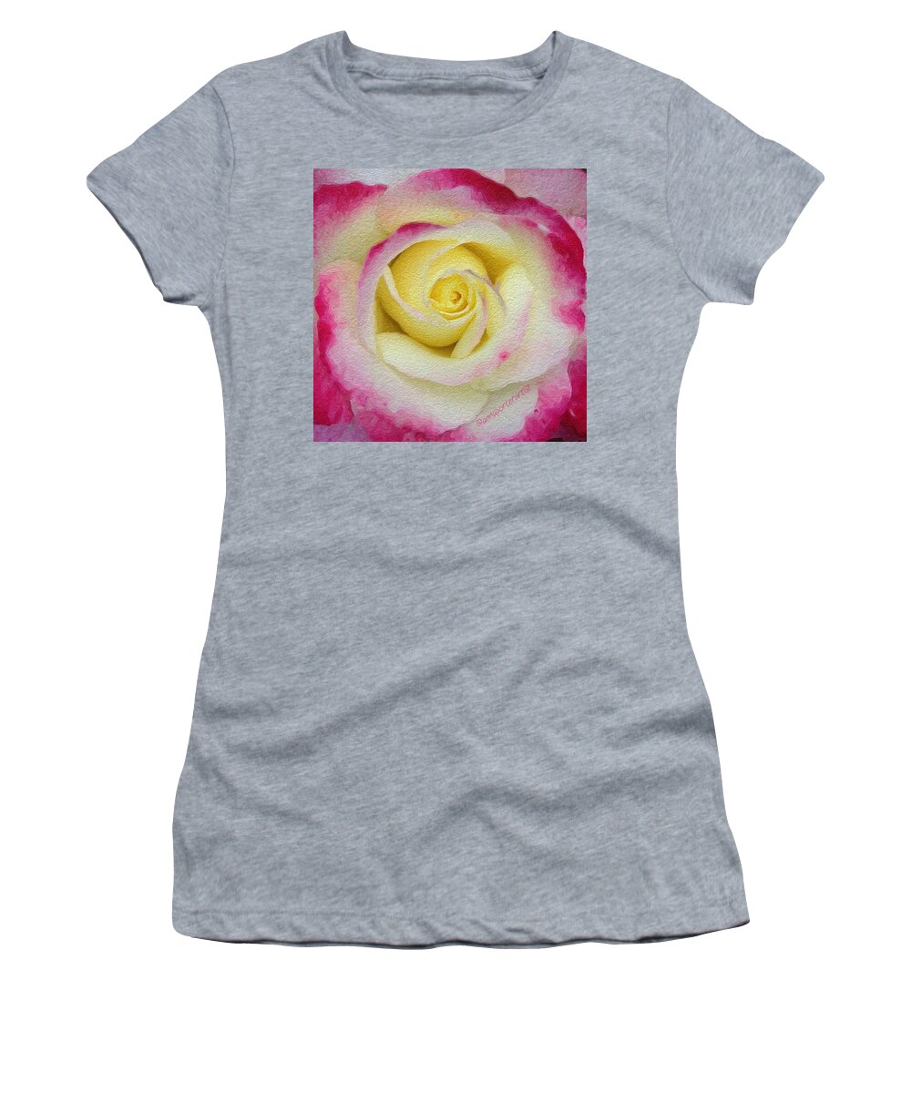 Roses Women's T-Shirt featuring the photograph Glazed Red-tipped Rose by Anna Porter