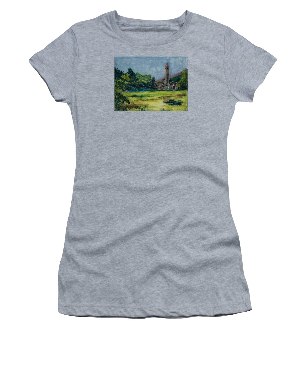 Ireland Women's T-Shirt featuring the painting Glendalough by Mary Benke