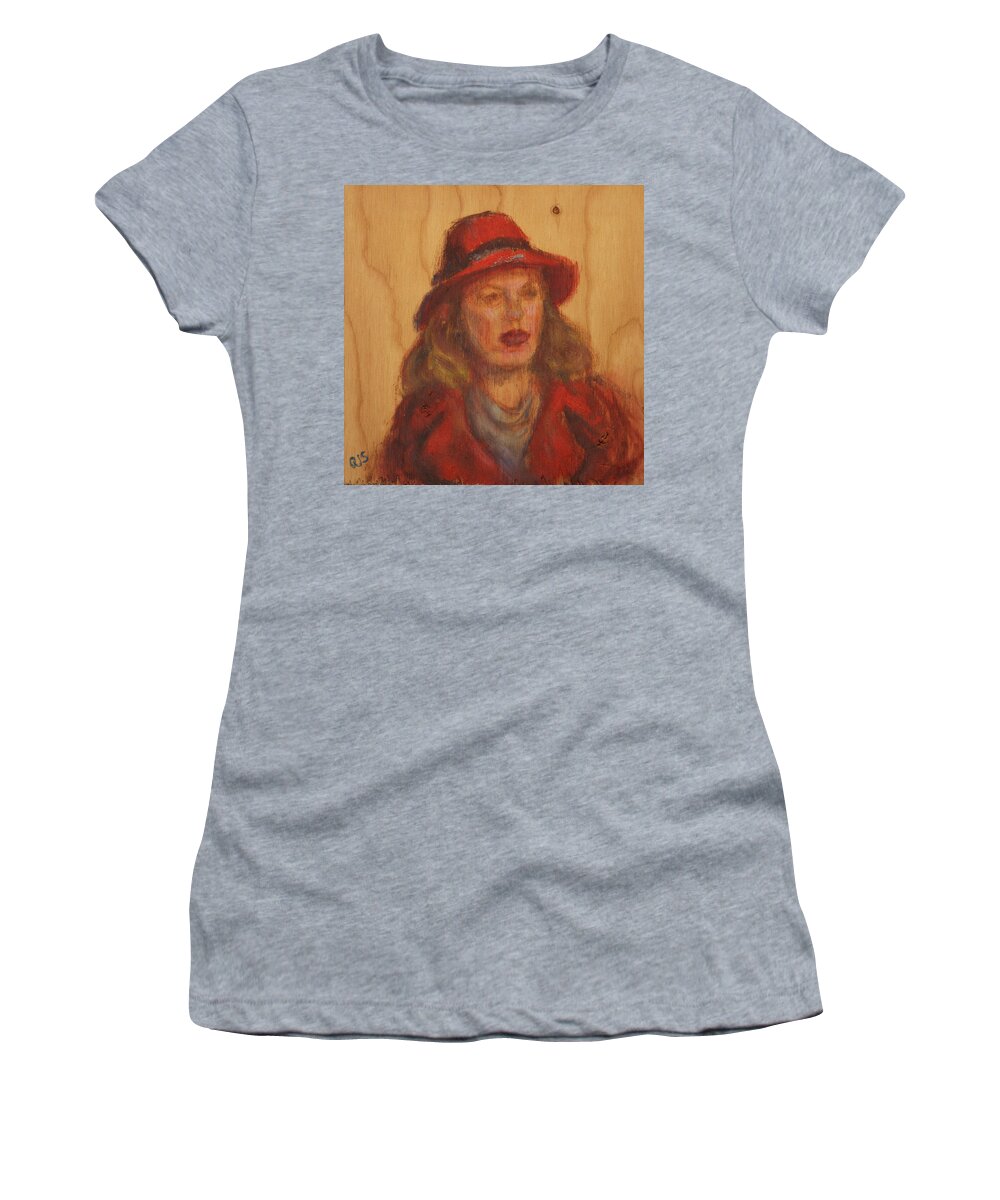 Portrait Women's T-Shirt featuring the painting Go Ahead - Make Her Day - Original Painting on Wood by Quin Sweetman