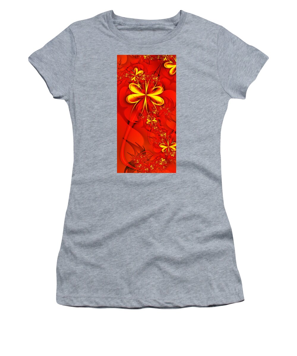 Digital Women's T-Shirt featuring the digital art Gold Flowers by Lena Auxier