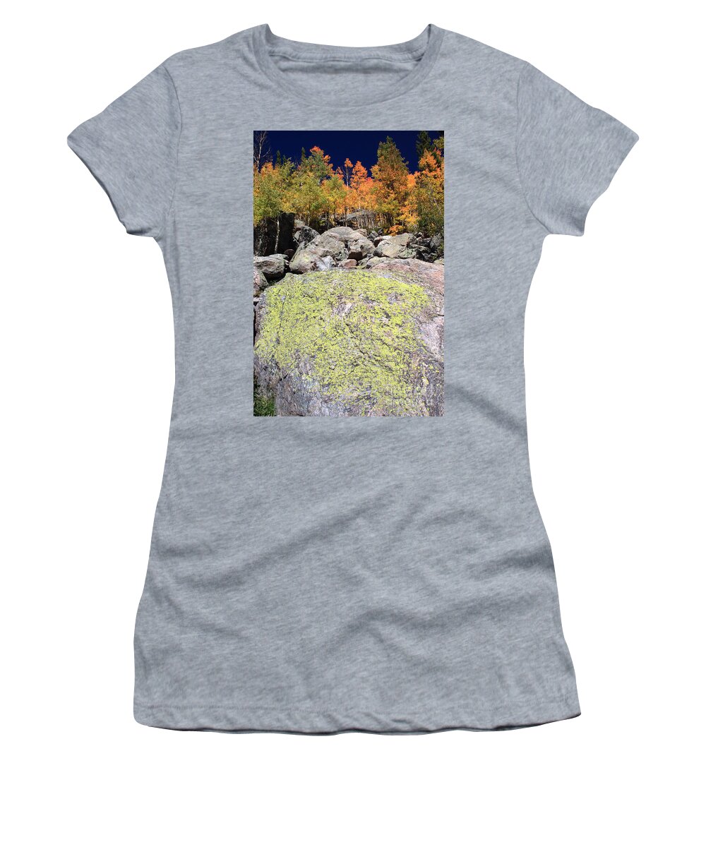America Women's T-Shirt featuring the photograph Golden Autumn with Boulder by Karen Lee Ensley