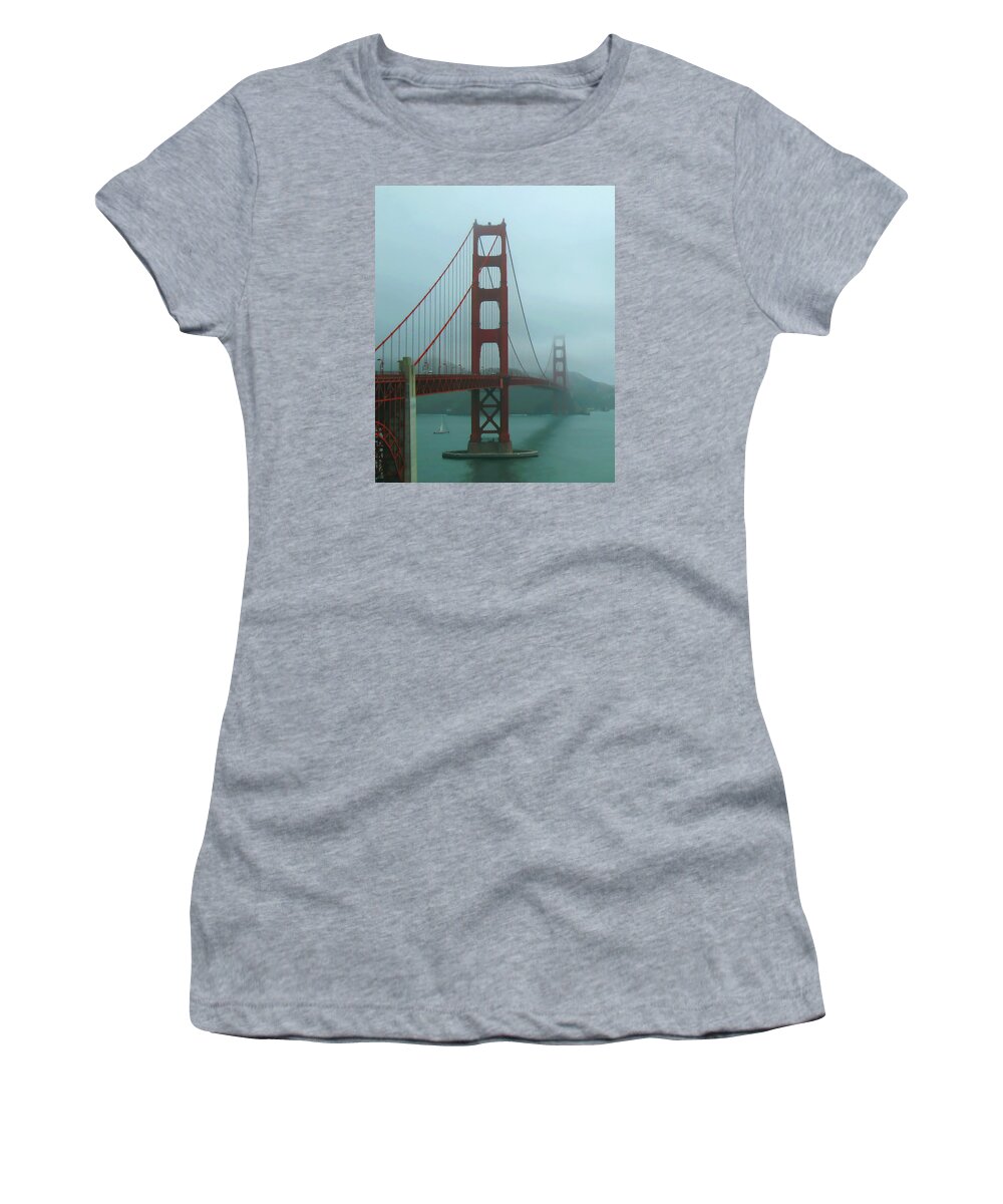 Golden Gate Bridge Women's T-Shirt featuring the photograph Golden Gate Bridge and Partial Arch in Color by Connie Fox