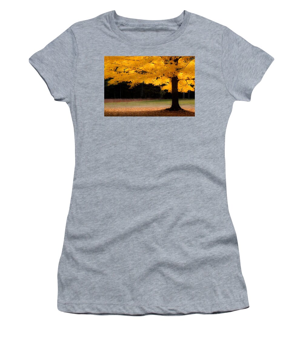 autumn Foliage New England Women's T-Shirt featuring the photograph Golden glow of autumn fall colors by Jeff Folger