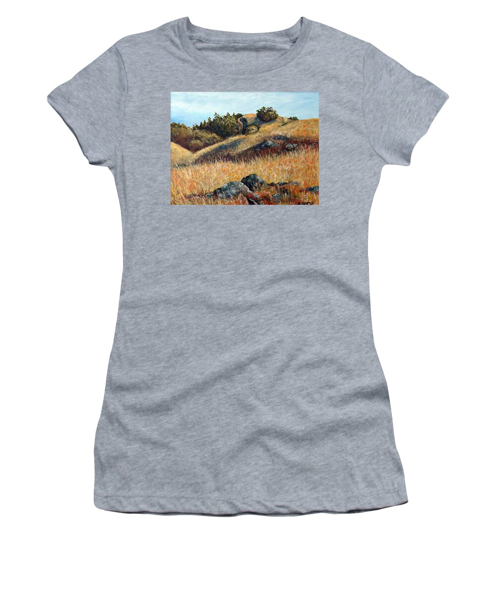 Landscape Women's T-Shirt featuring the painting Golden Hills by Barbara Oertli